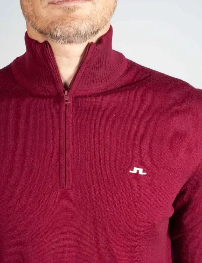 J.Lindeberg Kian Half Zip Knitted Sweater | Cabernet