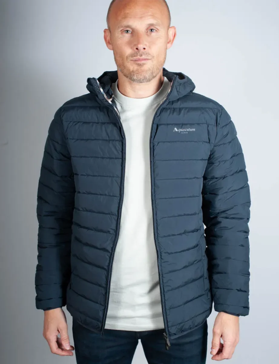 Cockney Rebel Fashions. Aquascutum Active RLG Hooded Padded Jacket Navy