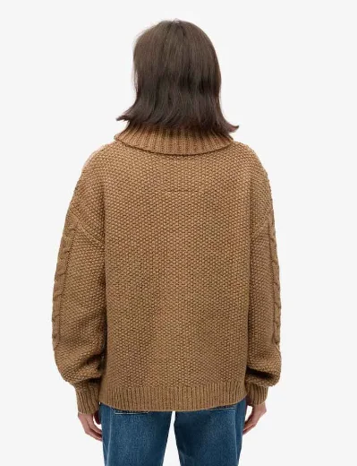 Superdry Women's Cable Roll Neck Jumper / Caramel Twist