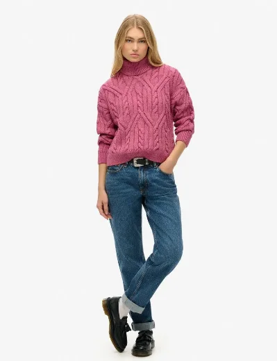 Superdry Women's Twist Cable Knit Polo Jumper / Papaya Pink Twist