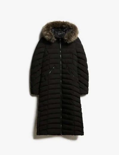 Superdry Womens Fuji Faux Fur Hooded Longline Jacket / Black