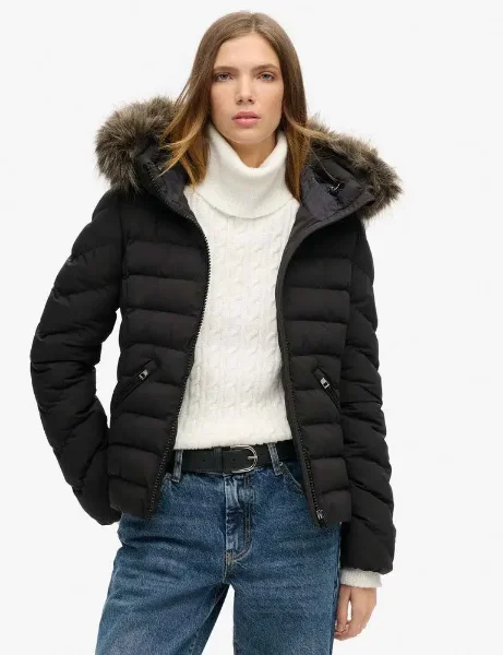 Superdry Fuji Faux Fur Hooded Padded Jacket / Black Superdry Fuji Faux Fur Hooded Padded Jacket / Black