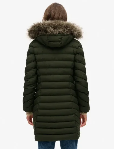 Superdry Fuji Faux Fur Hood Mid Length Jacket / Olive Green