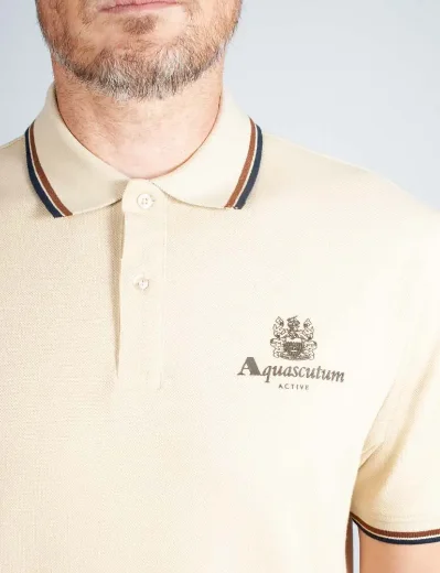 Aquascutum Active Pique Stripes Polo | Beige