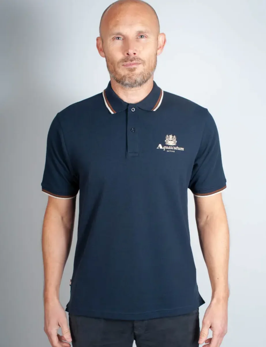 Aquascutum Active Pique Stripes Polo | Navy