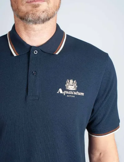 Aquascutum Active Pique Stripes Polo | Navy