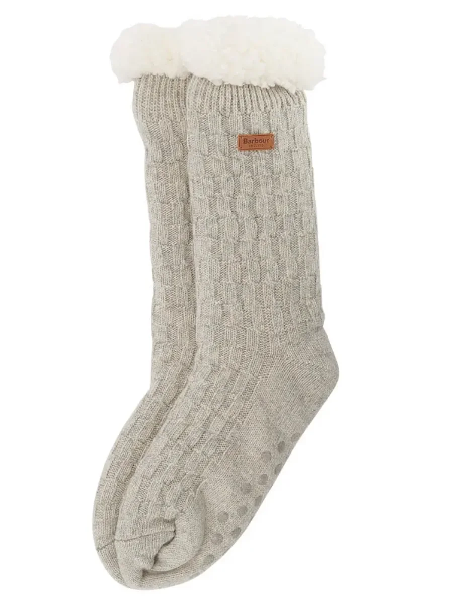 Barbour Women's Cable Knit Lounge Socks | Light Grey Marl