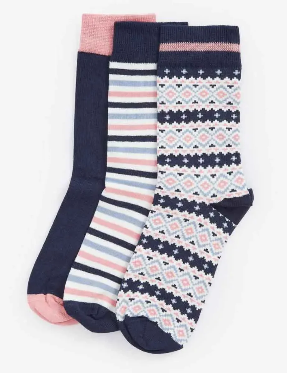 Barbour Womens Claudia Fairisle Sock Gift Set | Pink/Navy