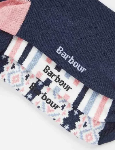 Barbour Womens Claudia Fairisle Sock Gift Set | Pink/Navy