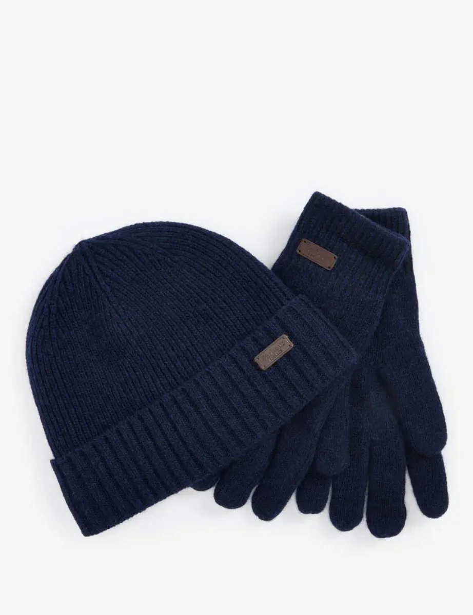 Barbour Carlton Beanie & Gloves Gift Set | Navy