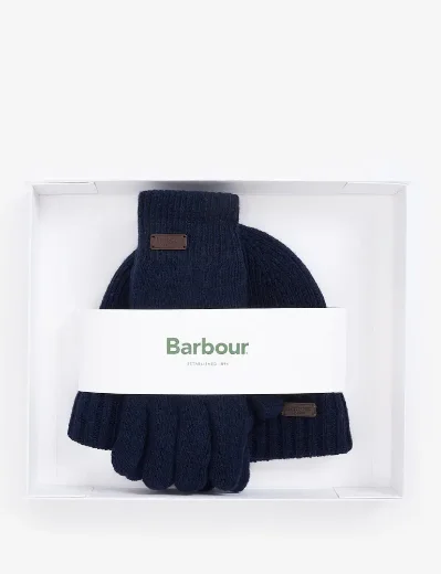 Barbour Carlton Beanie & Gloves Gift Set | Navy