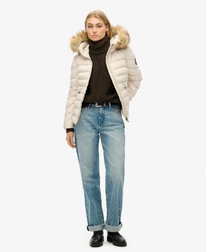 Superdry Fuji Faux Fur Hooded Jacket | Rainy Day Grey