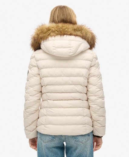 Superdry Fuji Faux Fur Hooded Jacket | Rainy Day Grey