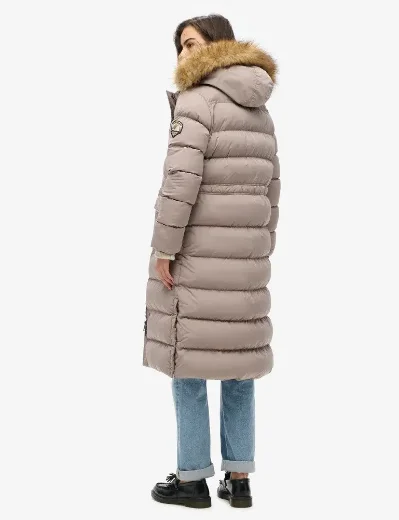 Superdry Womens Everest Faux Fur Longline Coat | Beige