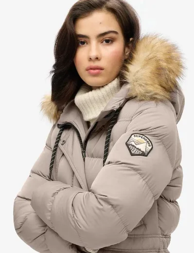 Superdry Womens Everest Faux Fur Longline Coat | Beige