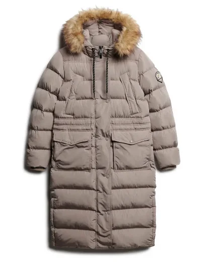 Superdry Womens Everest Faux Fur Longline Coat | Beige