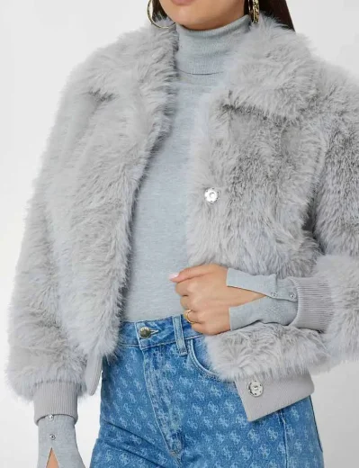 Guess Soave Faux Fur Bomber Jacket | Grey