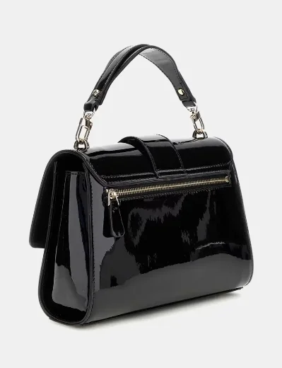 Guess Womens Nolana Top Handle Mini Handbag | Black Patent