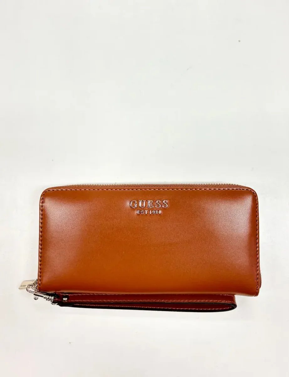 Guess Laurel Large Zip Around Purse | Cognac