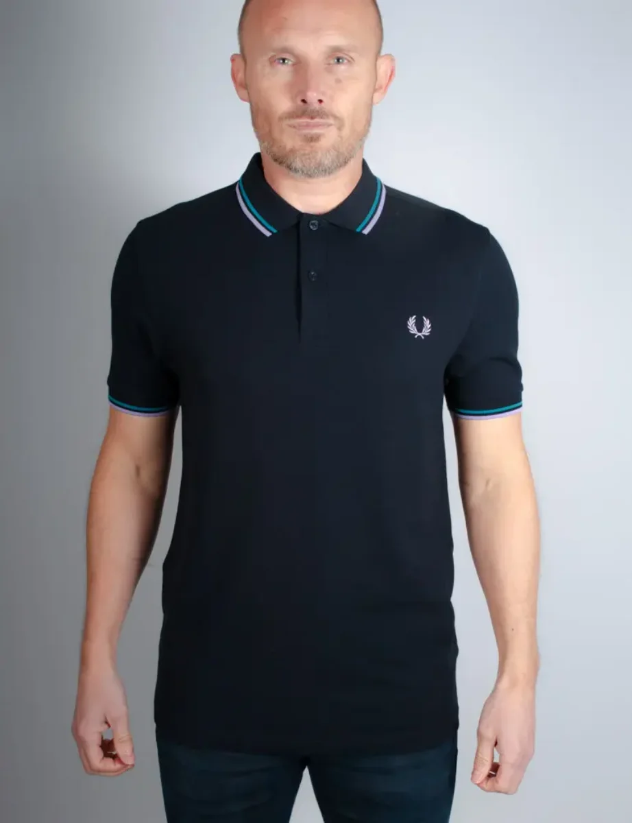 Fred Perry Twin Tipped Polo Shirt | Navy/Cyber Blue/Ultra Violet