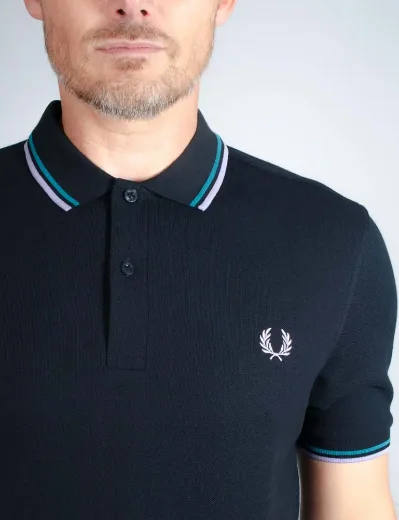 Fred Perry Twin Tipped Polo Shirt | Navy/Cyber Blue/Ultra Violet