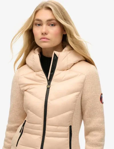 Superdry Hooded Storm Knit Hybrid Jacket | Frappe Beige