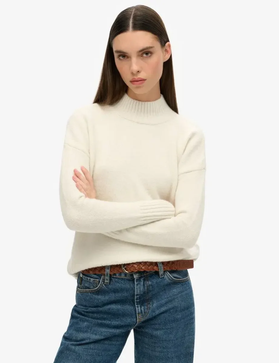 Superdry Essential Mock Neck Jumper | Ecru