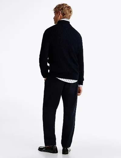 Tommy Hilfiger Herringbone Knit Half Zip Jumper | Desert Sky