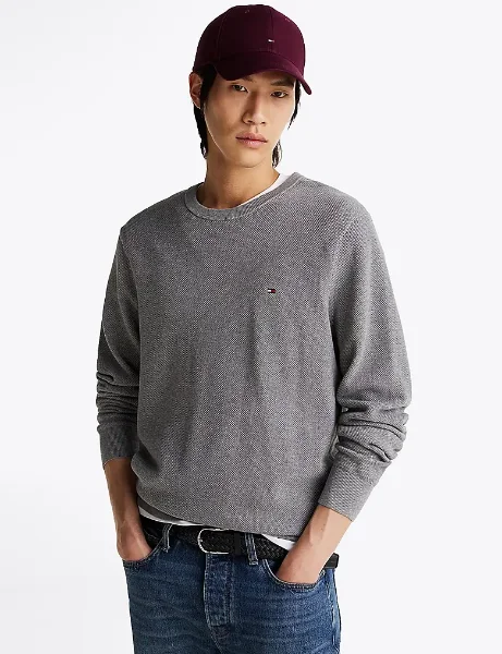 Tommy Hilfiger Essential Structure Crewneck Jumper | Medium Grey Heather Tommy Hilfiger Essential Structure Crewneck Jumper | Medium Grey Heather
