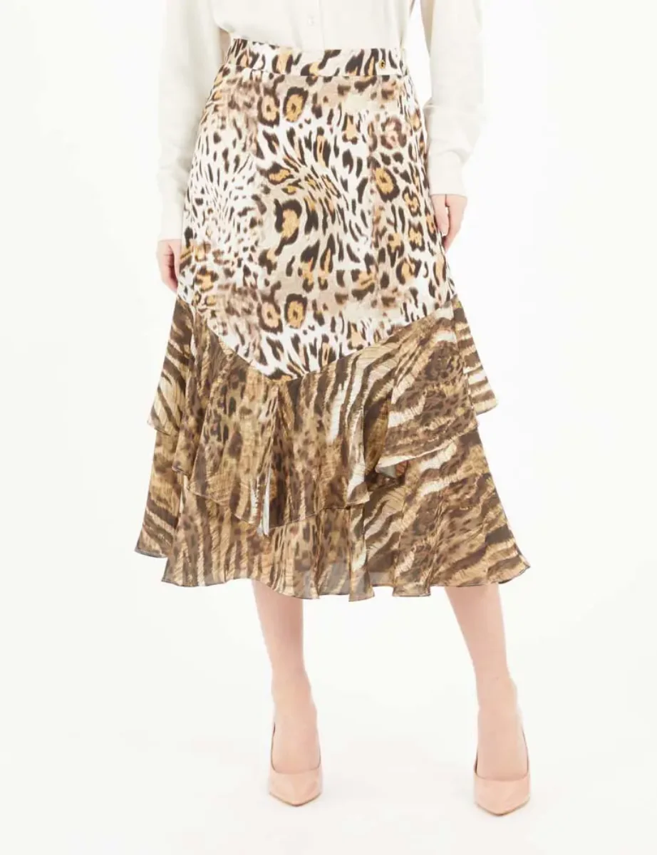 Guess Womens Chantal Flare Midi Skirt | Animal Print