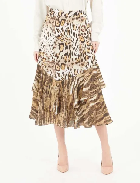 Guess Womens Chantal Flare Midi Skirt | Animal Print Guess Womens Chantal Flare Midi Skirt | Animal Print