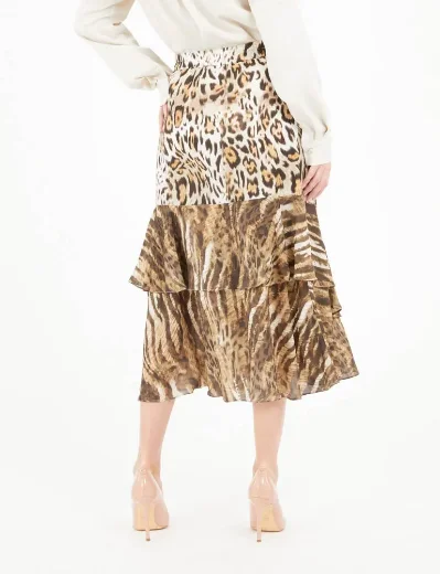 Guess Womens Chantal Flare Midi Skirt | Animal Print