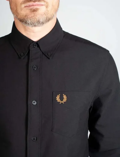 Fred Perry Long Sleeve Oxford Shirt | Black