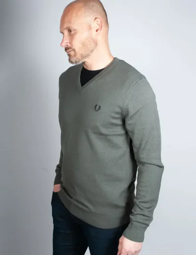 Fred Perry Classic V Neck Knitted Jumper | Field Green