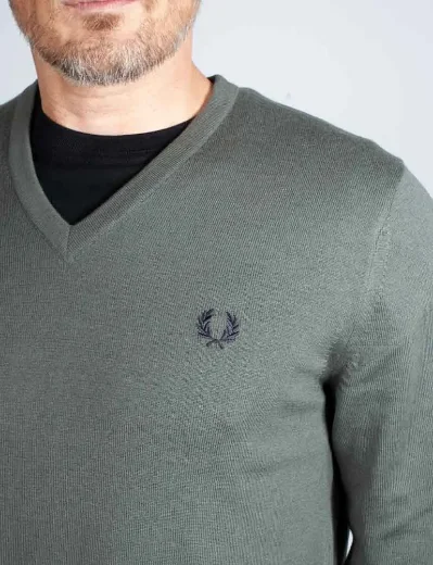 Fred Perry Classic V Neck Knitted Jumper | Field Green