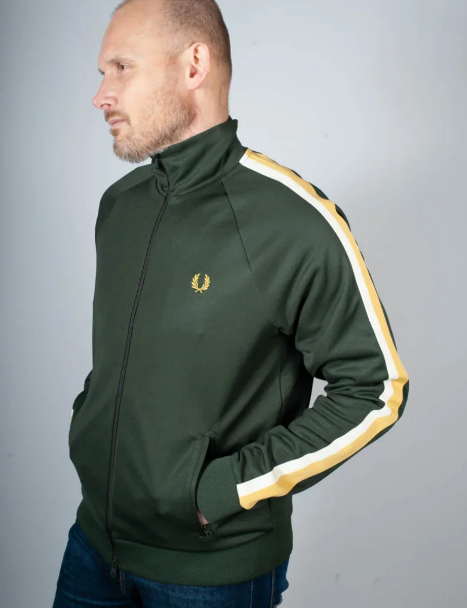 Fred Perry Two Colour Tape Track Jacket | Court Green