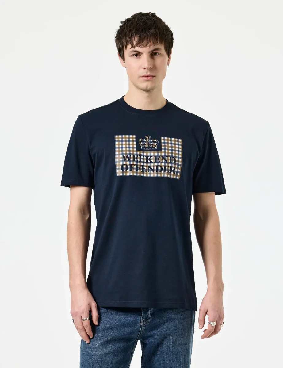 Weekend Offender Shevchenko Check Prison Logo T-Shirt | Navy/Mid House Check