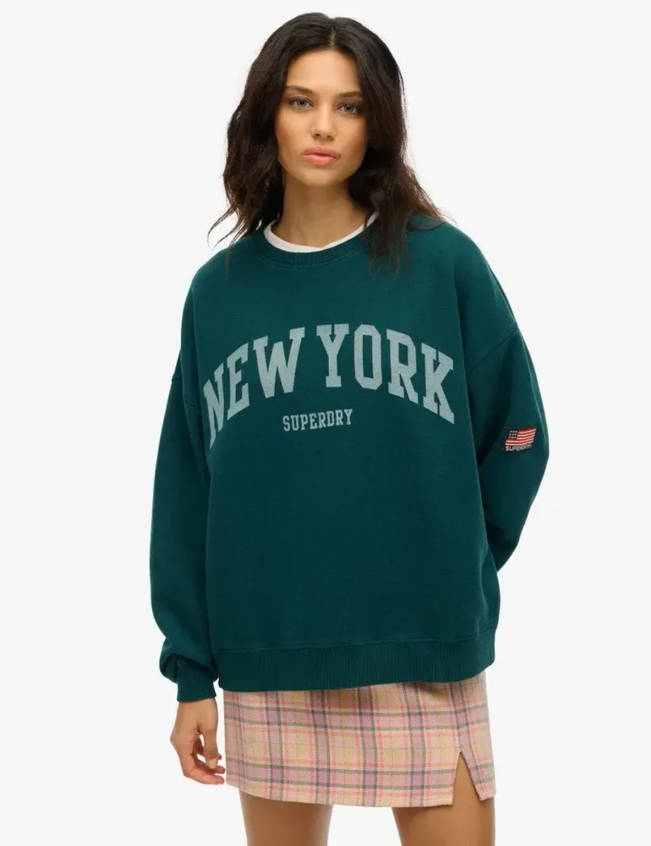 Superdry Athletic Oversized Crew Neck Sweater | Dark Pine Green