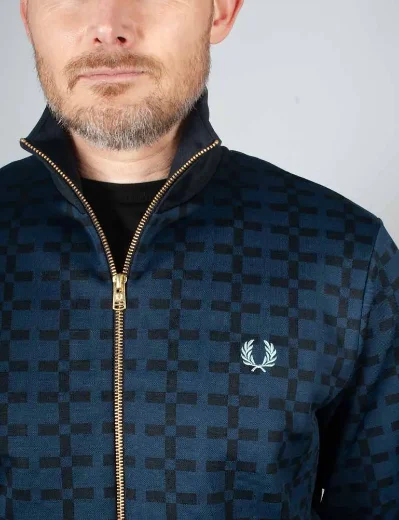 Fred Perry Geometric Jacquard Track Jacket | Navy