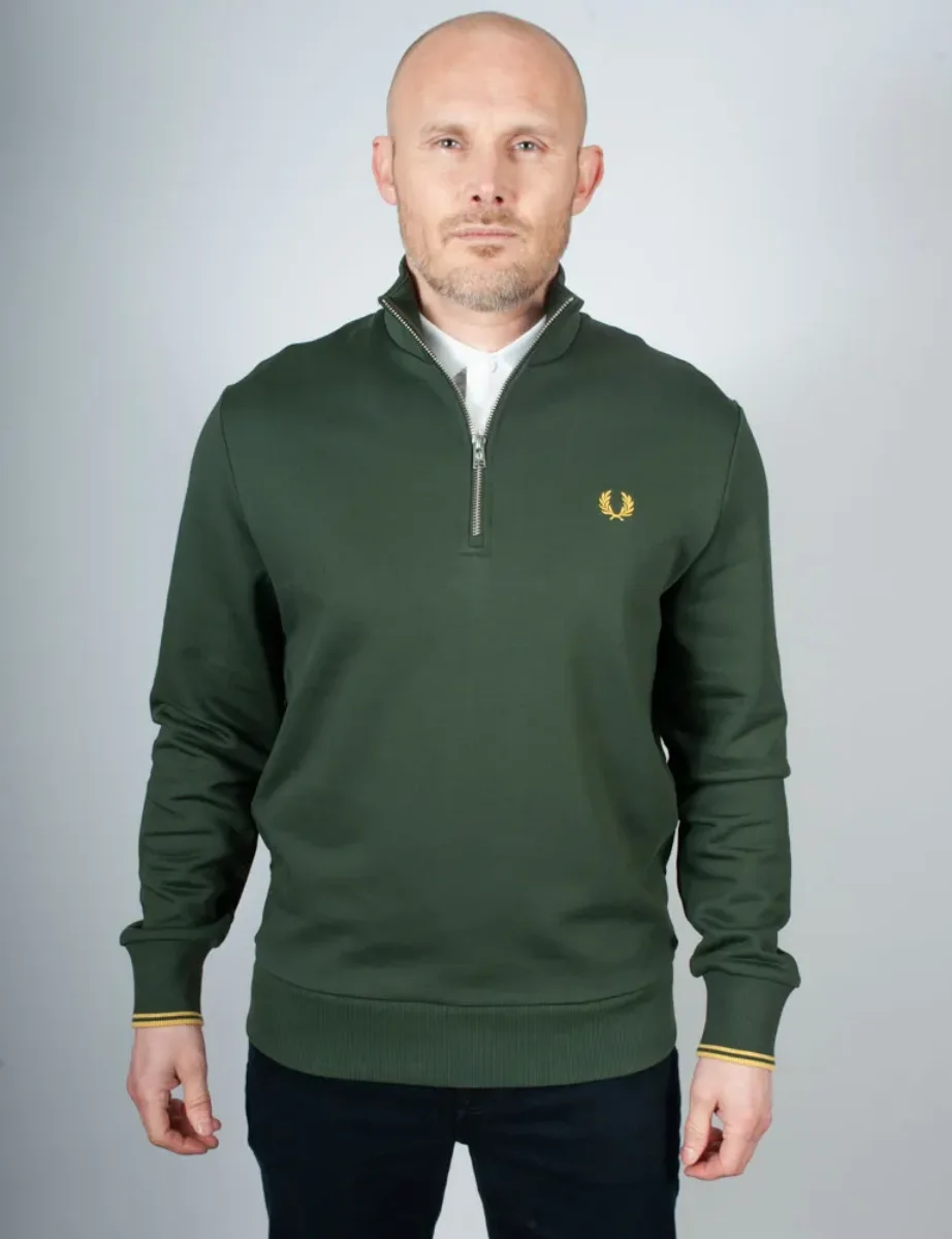 Fred Perry Half Zip Sweatshirt | Court Green 