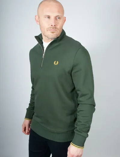 Fred Perry Half Zip Sweatshirt | Court Green 