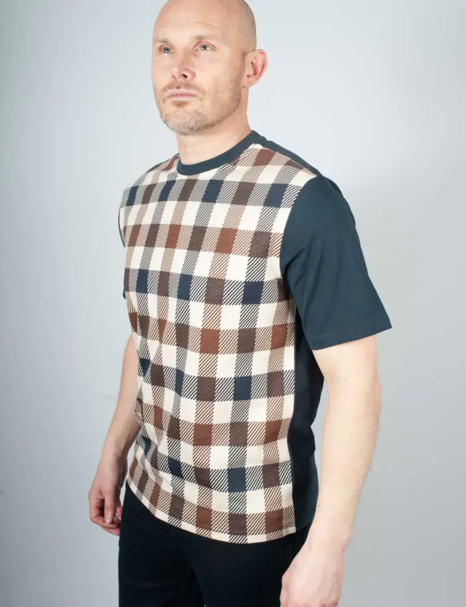 Aquascutum Active Macro Check Front T-Shirt | Navy