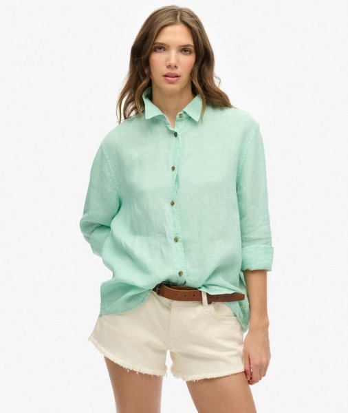 Superdry Linen Boyfriend Shirt | Sea Foam Green Superdry Linen Boyfriend Shirt | Sea Foam Green