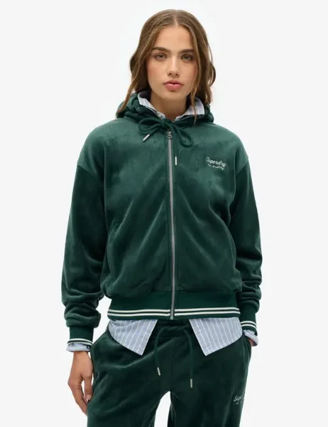Superdry Womens Country Club Velour Zip Hoodie | Enamel Green Superdry Womens Country Club Velour Zip Hoodie | Enamel Green