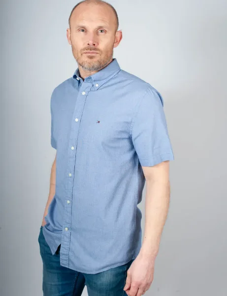 Tommy Hilfiger Flex Poplin Houndstooth SS Shirt | Wedge Blue Tommy Hilfiger Flex Poplin Houndstooth SS Shirt | Wedge Blue