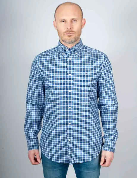 Tommy Hilfiger Heritage Oxford Check RF Shirt | Wedge Blue Tommy Hilfiger Heritage Oxford Check RF Shirt | Wedge Blue