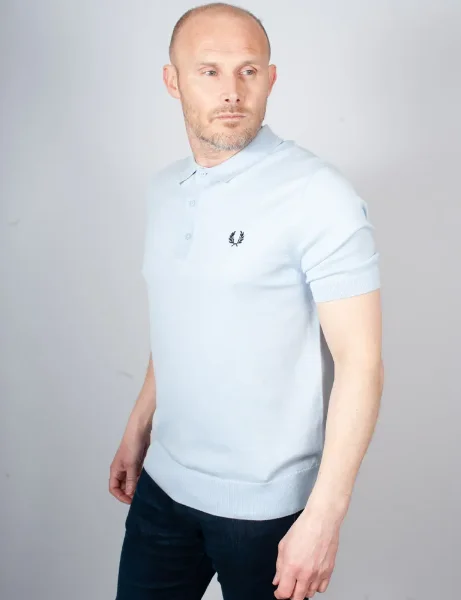 Fred Perry Cotton Knitted Polo Shirt | Light Smoke Fred Perry Cotton Knitted Polo Shirt | Light Smoke