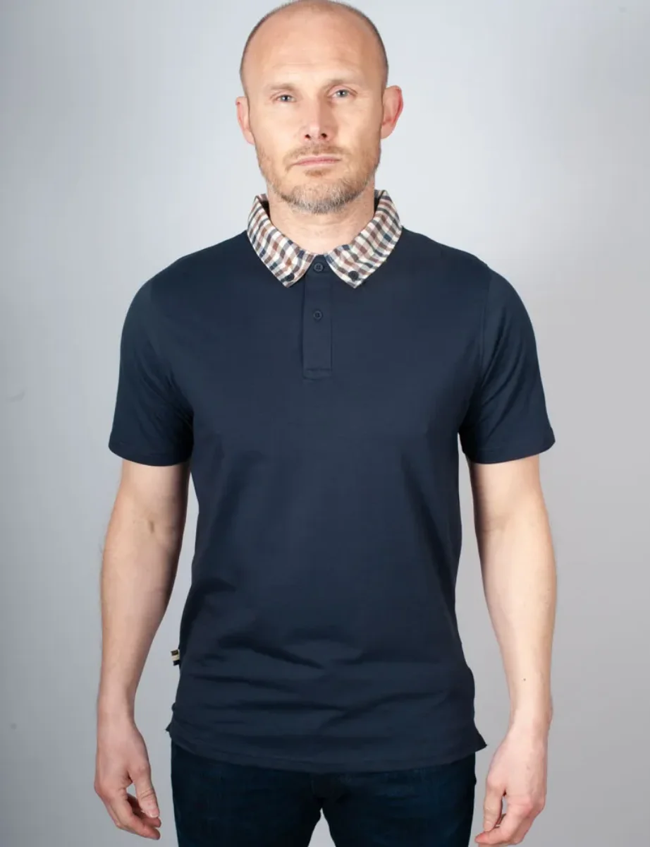 Aquascutum Active Club Check Collar Polo | Navy