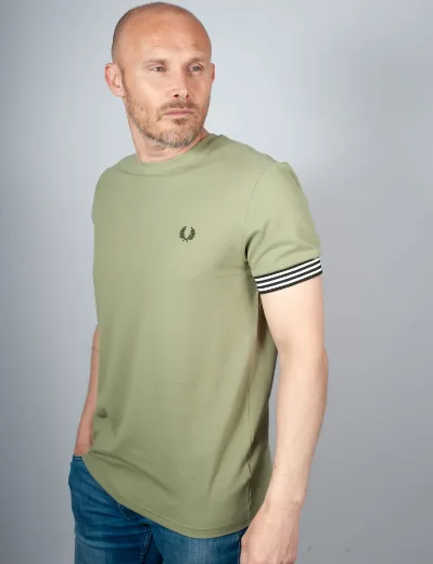 Fred Perry Striped Cuff Pique T-Shirt | Olive Mint