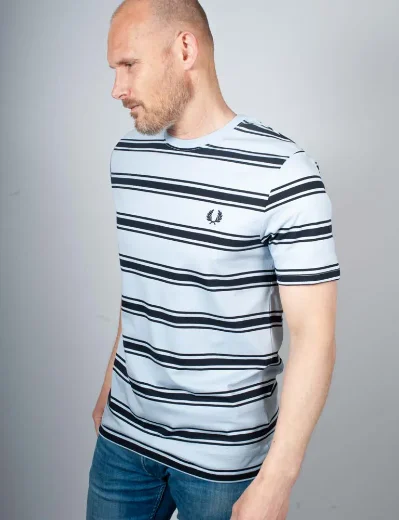 Fred Perry Fine Stripe T-Shirt | Light Smoke